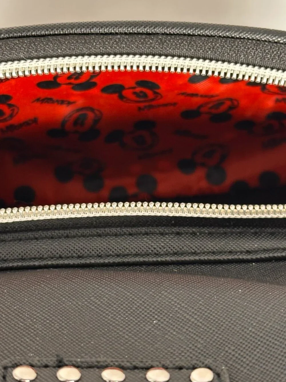 Disney Mickey Mouse Studded Mini Backpack Black NWT Red Lining
